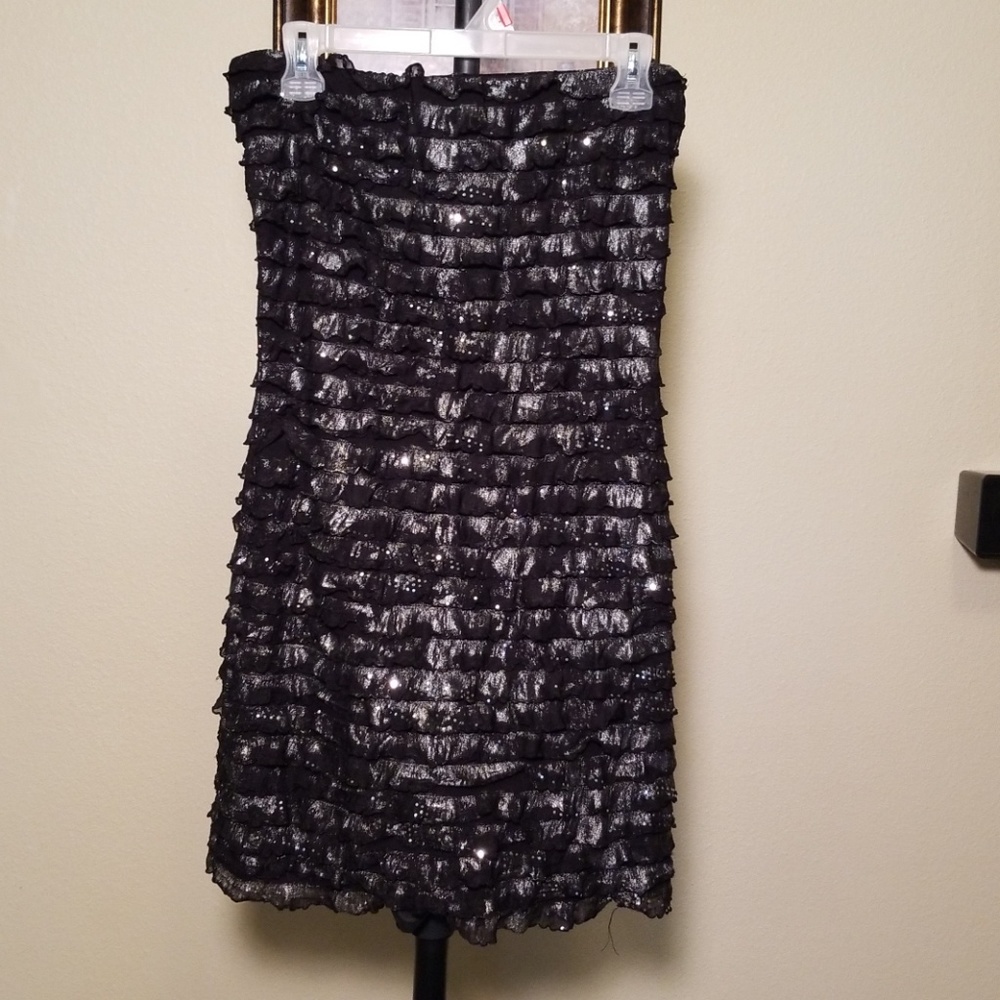 Strapless black and silver mini dress